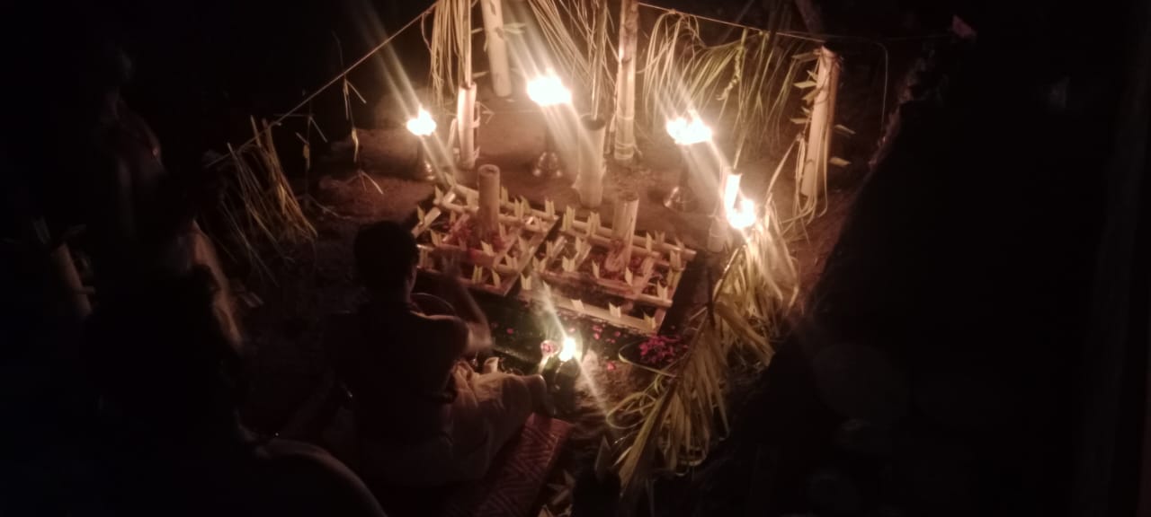 Ritual fire ceremony at night