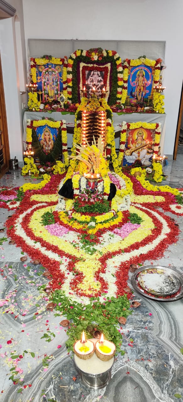 Decorated shrine with multiple deity frames